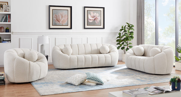 Elijah Boucle Fabric / Engineered Wood / Foam Contemporary Cream Boucle Fabric Loveseat - 71" W x 34" D x 31" H