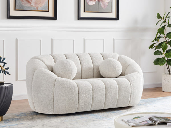 Elijah Boucle Fabric / Engineered Wood / Foam Contemporary Cream Boucle Fabric Loveseat - 71" W x 34" D x 31" H