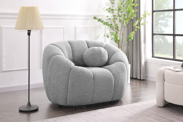 Elijah Boucle Fabric / Engineered Wood / Foam Contemporary Grey Boucle Fabric Chair - 49" W x 34" D x 31" H