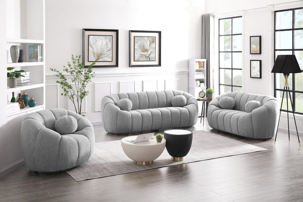 Elijah Boucle Fabric / Engineered Wood / Foam Contemporary Grey Boucle Fabric Loveseat - 71" W x 34" D x 31" H