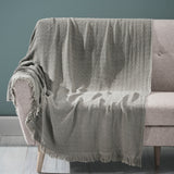 Edwards Cotton Throw Blanket with Fringes, Gray Noble House