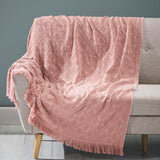 Baulder Cotton Throw Blanket with Fringes, Dusty Pink Noble House