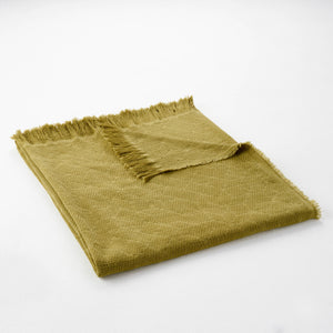 Brindle Cotton Throw Blanket with Fringes, Olive Noble House