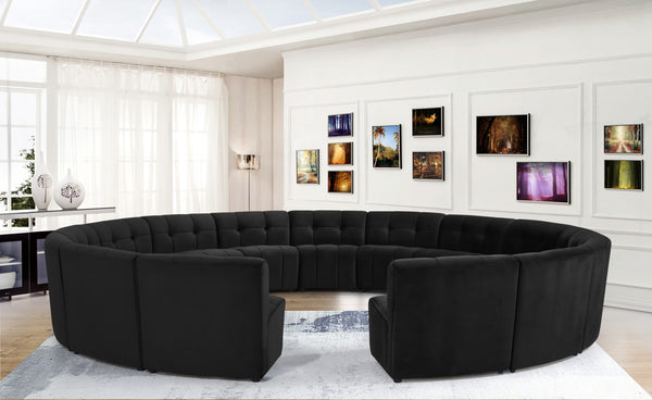 Limitless Velvet / Engineered Wood / Foam Contemporary Black Velvet 15pc. Modular Sectional - 173" W x 173" D x 31" H