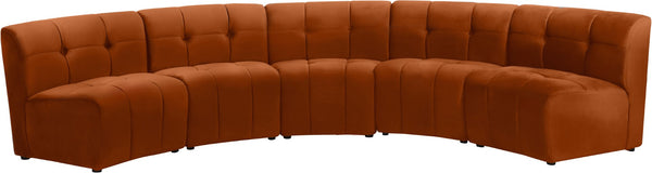 Limitless Velvet / Engineered Wood / Foam Contemporary Cognac Velvet 5pc. Modular Sectional - 145" W x 55" D x 31" H