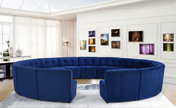 Limitless Velvet / Engineered Wood / Foam Contemporary Navy Velvet 15pc. Modular Sectional - 173" W x 173" D x 31" H