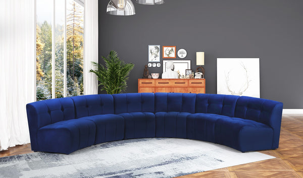 Limitless Velvet / Engineered Wood / Foam Contemporary Navy Velvet 6pc. Modular Sectional - 161" W x 63" D x 31" H