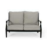 San Diego Outdoor Aluminum Loveseat and Coffee Table Set, Matte Black and Light Beige Noble House