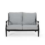 San Diego Outdoor Aluminum Loveseat and Coffee Table Set, Matte Black and Light Gray Noble House