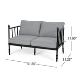 Vienne Outdoor Aluminum Loveseat and Coffee Table with Cushions, Light Gray and Matte Black Finish Noble House