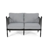 Vienne Outdoor Aluminum Loveseat and Coffee Table with Cushions, Light Gray and Matte Black Finish Noble House