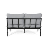 Vienne Outdoor Aluminum Loveseat and Coffee Table with Cushions, Light Gray and Matte Black Finish Noble House