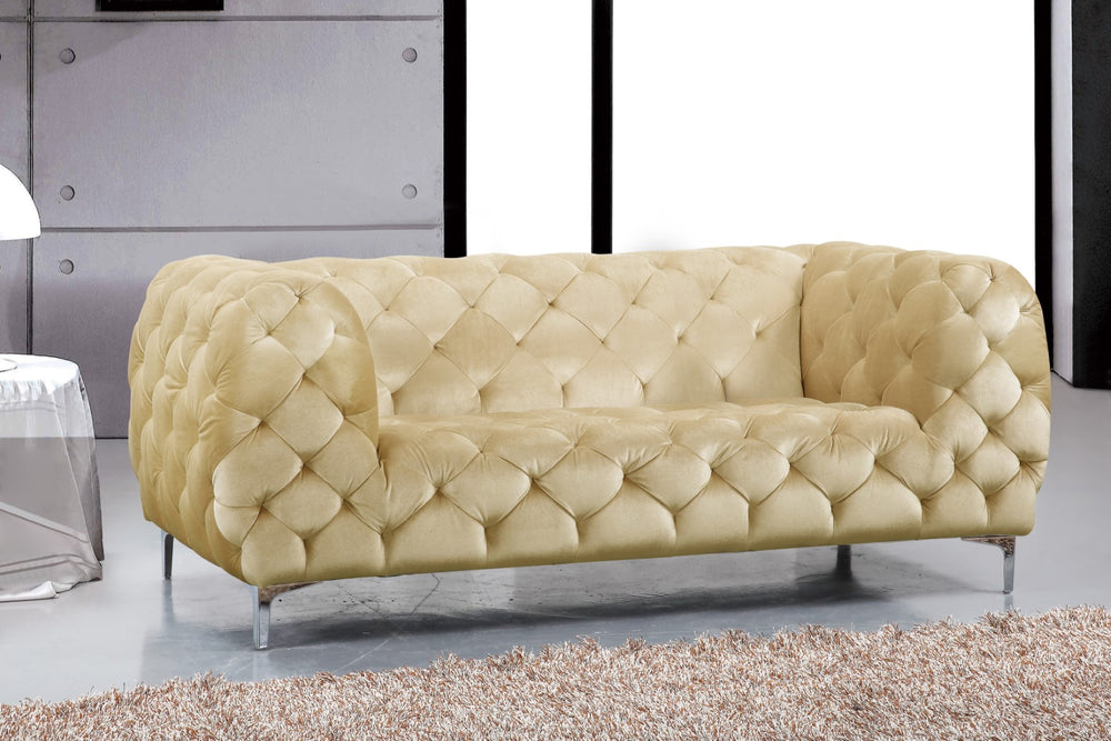 Mercer Velvet / Engineered Wood / Foam Contemporary Beige Velvet Loveseat - 72" W x 35" D x 28.5" H