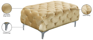Mercer Velvet / Engineered Wood / Foam Contemporary Beige Velvet Ottoman - 40" W x 25" D x 17" H