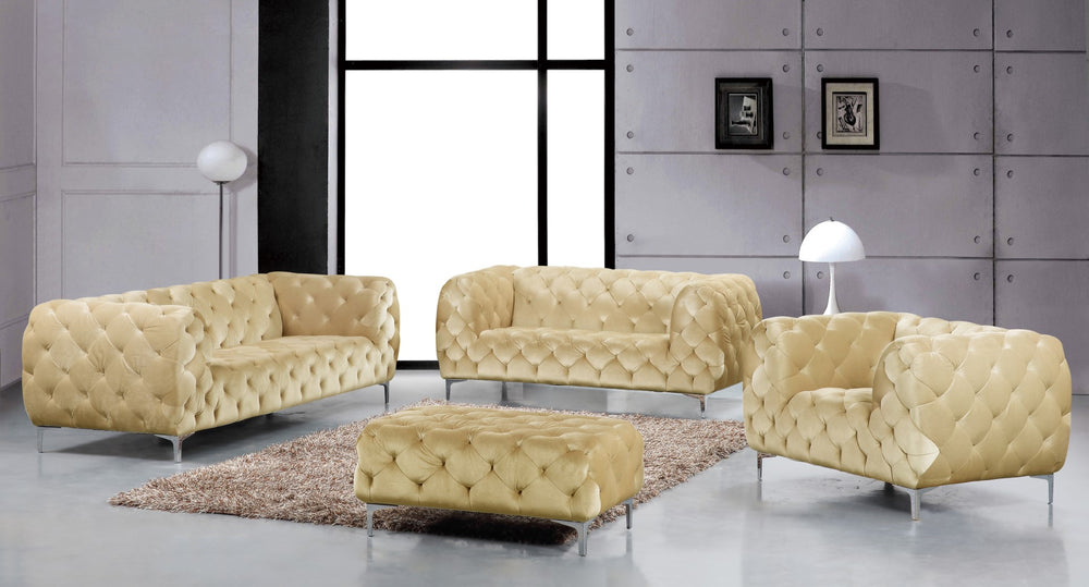 Mercer Velvet / Engineered Wood / Foam Contemporary Beige Velvet Ottoman - 40" W x 25" D x 17" H