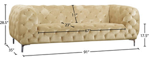 Mercer Velvet / Engineered Wood / Foam Contemporary Beige Velvet Sofa - 91" W x 35" D x 28.5" H