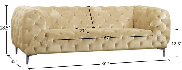 Mercer Velvet / Engineered Wood / Foam Contemporary Beige Velvet Sofa - 91" W x 35" D x 28.5" H