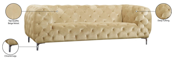 Mercer Velvet / Engineered Wood / Foam Contemporary Beige Velvet Sofa - 91" W x 35" D x 28.5" H