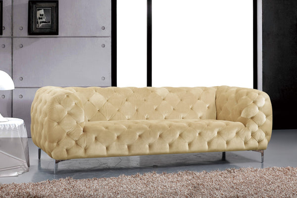 Mercer Velvet / Engineered Wood / Foam Contemporary Beige Velvet Sofa - 91" W x 35" D x 28.5" H