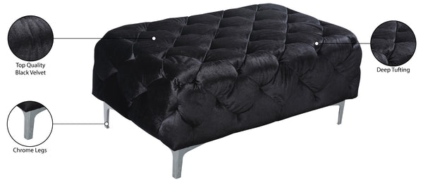 Mercer Velvet / Engineered Wood / Foam Contemporary Black Velvet Ottoman - 40" W x 25" D x 17" H