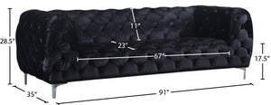 Mercer Velvet / Engineered Wood / Foam Contemporary Black Velvet Sofa - 91" W x 35" D x 28.5" H