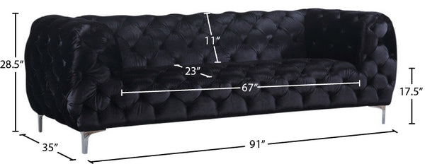 Mercer Velvet / Engineered Wood / Foam Contemporary Black Velvet Sofa - 91" W x 35" D x 28.5" H