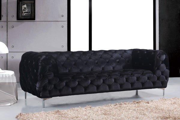 Mercer Velvet / Engineered Wood / Foam Contemporary Black Velvet Sofa - 91" W x 35" D x 28.5" H