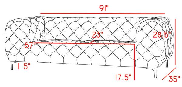 Mercer Velvet / Engineered Wood / Foam Contemporary Black Velvet Sofa - 91" W x 35" D x 28.5" H