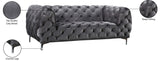 Mercer Velvet / Engineered Wood / Foam Contemporary Grey Velvet Loveseat - 72" W x 35" D x 28.5" H