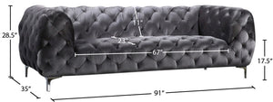 Mercer Velvet / Engineered Wood / Foam Contemporary Grey Velvet Sofa - 91" W x 35" D x 28.5" H