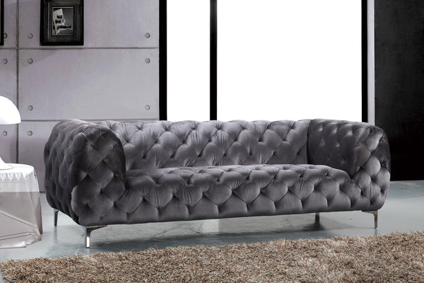 Mercer Velvet / Engineered Wood / Foam Contemporary Grey Velvet Sofa - 91" W x 35" D x 28.5" H