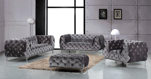 Mercer Velvet / Engineered Wood / Foam Contemporary Grey Velvet Sofa - 91" W x 35" D x 28.5" H