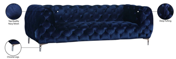 Mercer Velvet / Engineered Wood / Foam Contemporary Navy Velvet Sofa - 91" W x 35" D x 28.5" H
