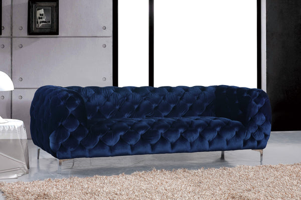 Mercer Velvet / Engineered Wood / Foam Contemporary Navy Velvet Sofa - 91" W x 35" D x 28.5" H