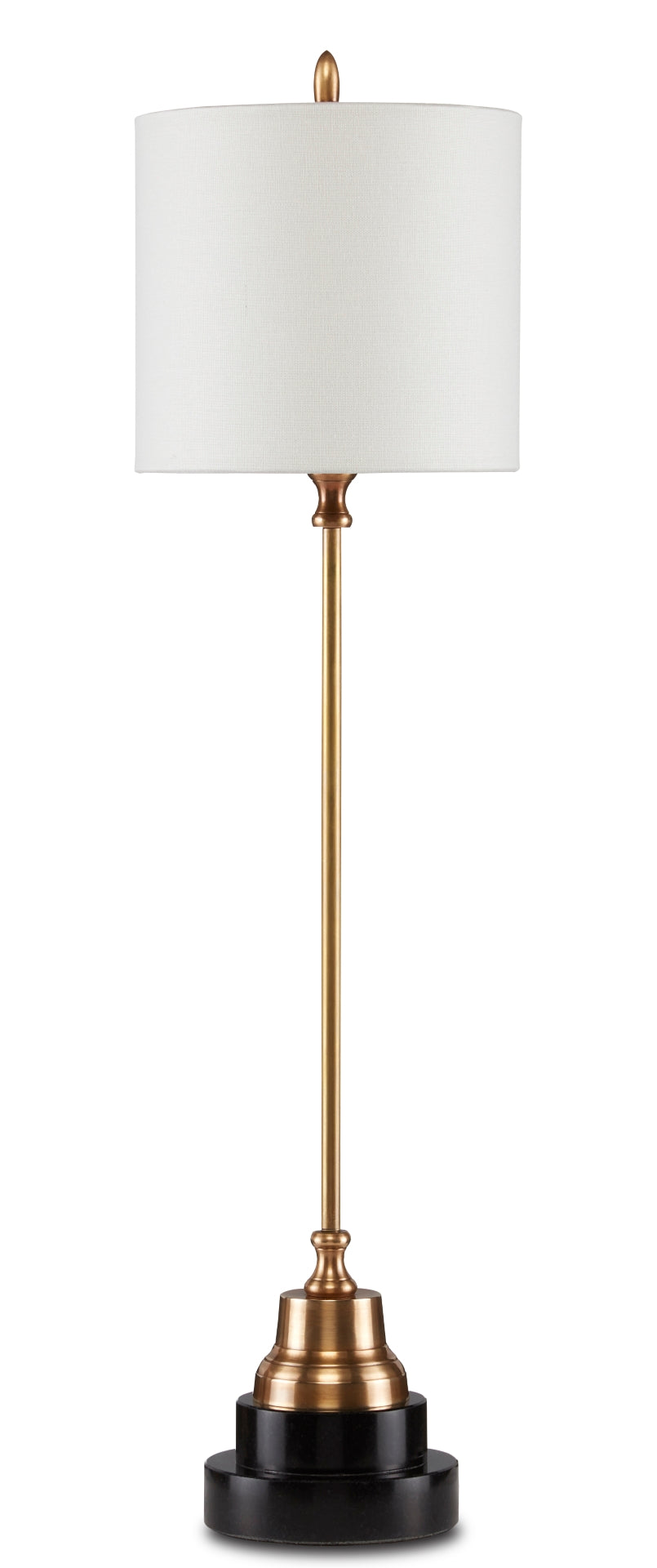 Messenger Brass Table Lamp - Vintage Elegance with Bone Linen Shade on Black Granite Base, 26" Tall