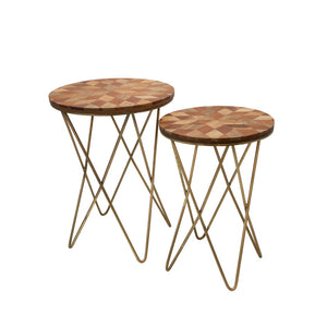 Sagebrook Home Transitional Set of 2 -  Metal & Wood Accent Tables, Brown 13751 Brown Metal