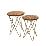 Transitional Set of 2 -  Metal & Wood Accent Tables, Brown