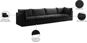 Jacob Velvet / Engineered Wood / Foam Contemporary Black Velvet Modular Sofa - 140" W x 34" D x 32" H