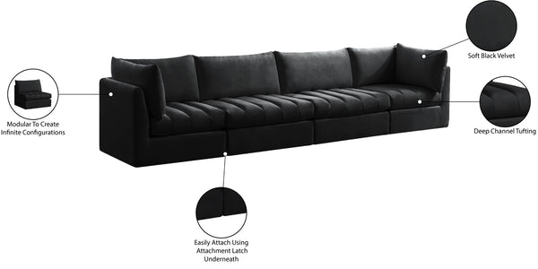 Jacob Velvet / Engineered Wood / Foam Contemporary Black Velvet Modular Sofa - 140" W x 34" D x 32" H