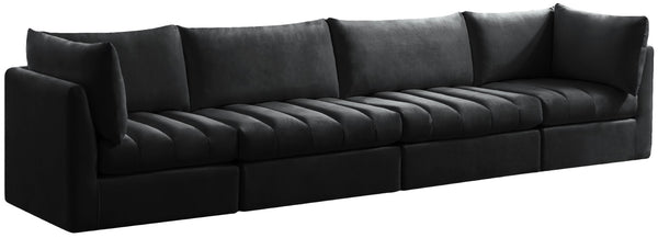 Jacob Velvet / Engineered Wood / Foam Contemporary Black Velvet Modular Sofa - 140" W x 34" D x 32" H