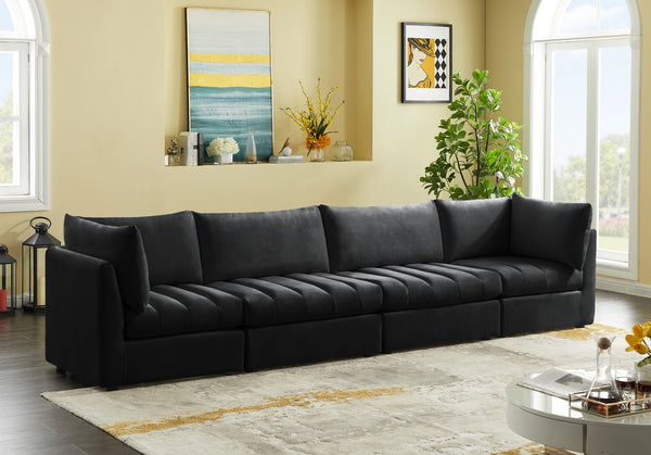 Jacob Velvet / Engineered Wood / Foam Contemporary Black Velvet Modular Sofa - 140" W x 34" D x 32" H