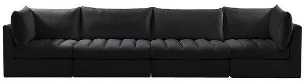 Jacob Velvet / Engineered Wood / Foam Contemporary Black Velvet Modular Sofa - 140" W x 34" D x 32" H