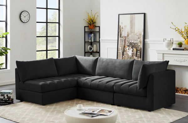 Jacob Velvet / Engineered Wood / Foam Contemporary Black Velvet Modular Sectional - 103" W x 71" D x 32" H