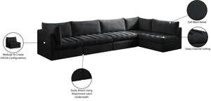 Jacob Velvet / Engineered Wood / Foam Contemporary Black Velvet Modular Sectional - 140" W x 71" D x 32" H