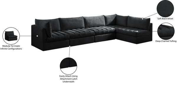 Jacob Velvet / Engineered Wood / Foam Contemporary Black Velvet Modular Sectional - 140" W x 71" D x 32" H