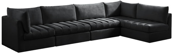 Jacob Velvet / Engineered Wood / Foam Contemporary Black Velvet Modular Sectional - 140" W x 71" D x 32" H