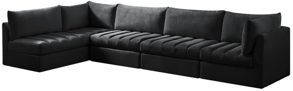 Jacob Velvet / Engineered Wood / Foam Contemporary Black Velvet Modular Sectional - 140" W x 71" D x 32" H
