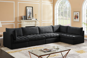 Jacob Velvet / Engineered Wood / Foam Contemporary Black Velvet Modular Sectional - 140" W x 71" D x 32" H