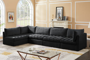 Jacob Velvet / Engineered Wood / Foam Contemporary Black Velvet Modular Sectional - 140" W x 71" D x 32" H