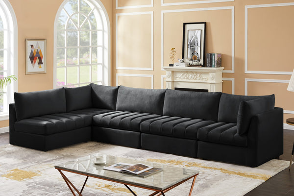 Jacob Velvet / Engineered Wood / Foam Contemporary Black Velvet Modular Sectional - 140" W x 71" D x 32" H